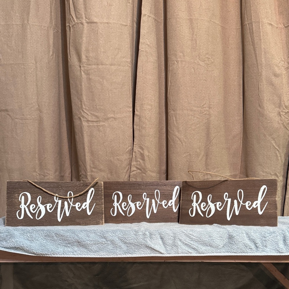 Wooden Reserved Table Signs with White Script